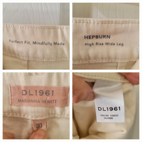 Anthropologie  DL1961 Marianna Hewitt  Hepburn Cream  High Rise Wide-Leg Jeans - - Picture 9 of 10